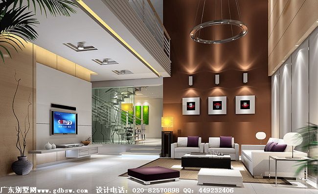 别墅装修现代大厅效果图 广州别墅装修公司案例