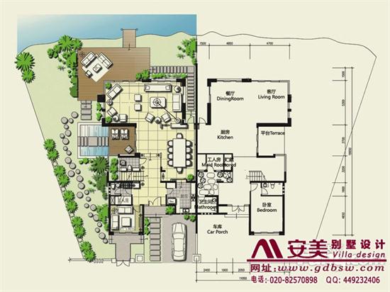 侨建御溪谷别墅建筑设计户型图-C1户型首层平面图