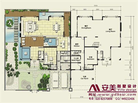 侨建御溪谷别墅建筑设计户型图-C3户型首层平面图