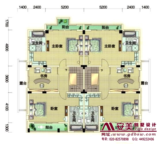 富力泉天下别墅建筑设计户型图-G户型二层平面图